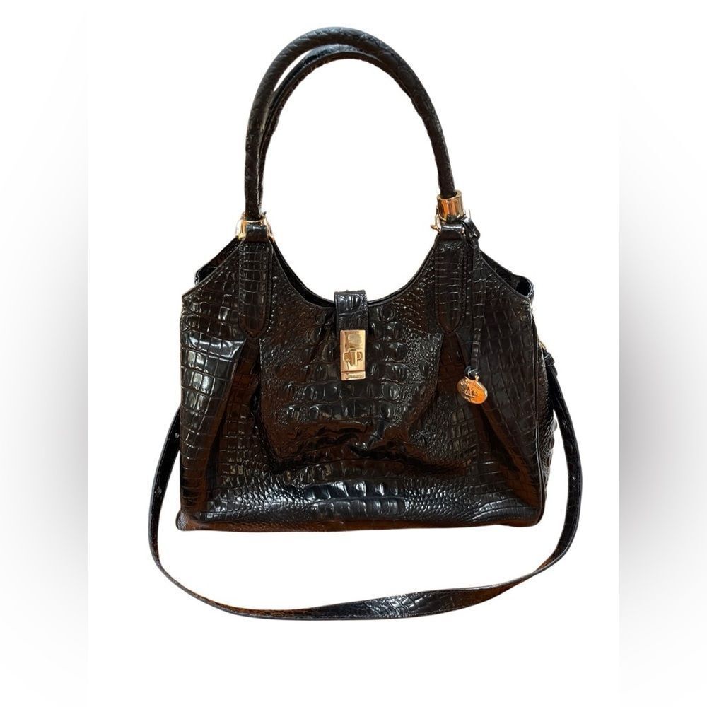Brahmin Celia Melbourne Leather Shoulder Handbag Satchel Black Large 3 Sections